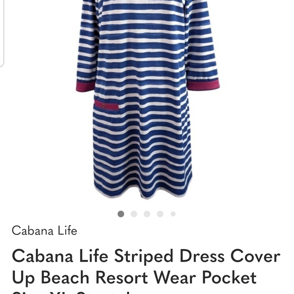 Cabana Life Navy and White Striped Dress with Fuchsia Trim!!! NWOT!!!
